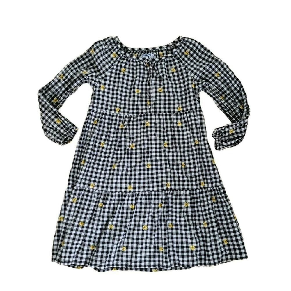 Old Navy Embroidered Daisy Black Gingham Dress